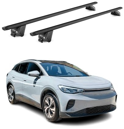 OMAC Dachträger für VW ID.4 2021-2026 Schwarz Aluminium | TÜV geprüft, bis 100 kg Traglast, T-Nut-Befestigung, für integrierte Dachreling geeignet, Querträger, Grundträger