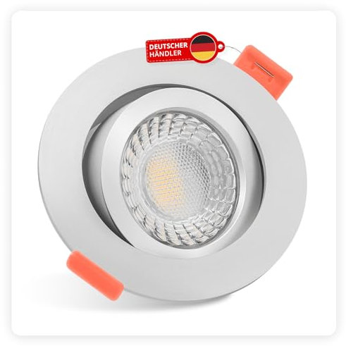 luxvenum LED Einbaustrahler 230V 7W - 1x dimmbare LED Deckenleuchte extra flach nur 25mm, 60° Abstrahlwinkel, 90 CRI Farbwiedergabe, Deckenspots für Flur, Wohnzimmer, Küche, Farbe Matt, 2700K