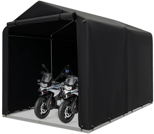 GYMAX Garagenzelt 160x218x164cm, wasserdichte Fahrradgarage Lagerzelt, Gerätehaus mit aufrollbarer Reißverschlusstür, Gartenschuppen, Lagerzelt für Fahrräder, Motorräder & Gartengeräte (Dunkelgrau)