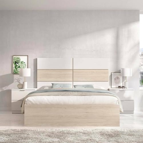 Dmora - Doppelbett Costello, Struktur des Container-Betts, Sommier mit Verkleidung, Matratzenhalterstruktur, 267x205 h122 cm, Weiß und Eiche