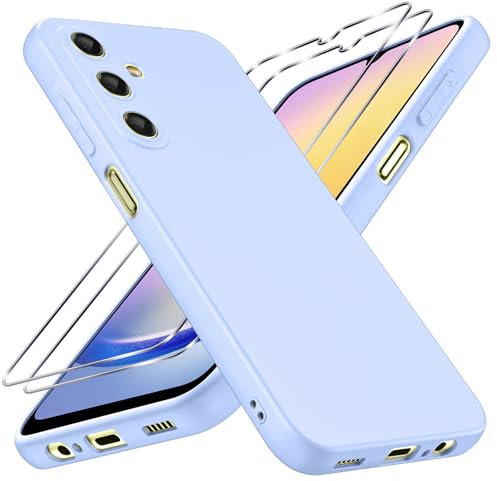 Coiwxmoi Coque pour Samsung Galaxy A25 5G, avec 2 Verres Trempé, Housse Etui de Protection en TPU Silicone Souple, Cover Case Antichoc Anti Rayures avec Protection écran pour Samsung A25 5G, Bleu