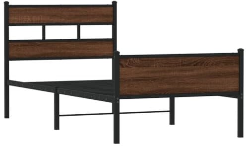 vidaXL Bettgestell, Bett ohne Matratze, Bettgestell mit Lattenrost Kopfteil Fußteil, Einzelbett für Schlafzimmer, Braun Eichen-Optik 90x200cm Holzwerkstoff