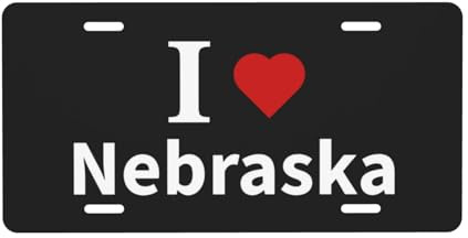 Nummernschild „I Love Nebraska für die Vorderseite des Autos, Nummernschilder, 15,2 x 30,5 cm, Metall-Autoschilder, Etikett, Vanity-Neuheit, Auto-Dekor-Etikett