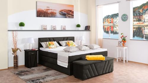 Boxspringbett Terz 240x220, DS-Anthracite, 7-Zohnen Taschenfederkernmatratze, Komfortschaum - Inklusive Aufbau - Deutscher Hersteller