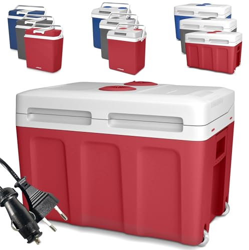 Jago® Kühlbox - 20/25/40L, Griff, 12/220V, Auto, Steckdose, Kühl-, Warmhaltefunktion, Blau/Anthrazit/Rot - Elektrische Kühltasche, Mini-Kühlschrank, Camping, Picknick, Strand, Wohnmobil (Rot, 40 L)