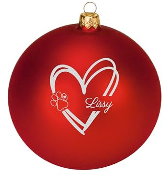 Weihnachtskugel Ø8cm aus Glas mit Gravur Tierpfote, für Hund o. Katze, Matt Rot, personalisiert mit Name, Christbaumkugel, Weihnachtsbaum Schmuck/Deko, Geschenkidee Weihnachten (Rot Matt, Pfote)