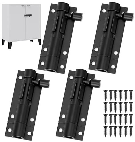 4 Pack Small Bolt Lock, 2 Inch Barrel Bolt Lock, Slide Bolt Latch, Stainless Steel Door Latch Lock with Screws, Door Bolts for Internal Doors, Black Gate Bolt, Door Lock Bolt for Doors, Cabinets