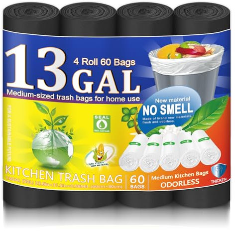 OKKEAI Müllbeutel 50L Schwarz Mülltüten Großer Müllsäcke Küche Abfallbeutel,60 Stück