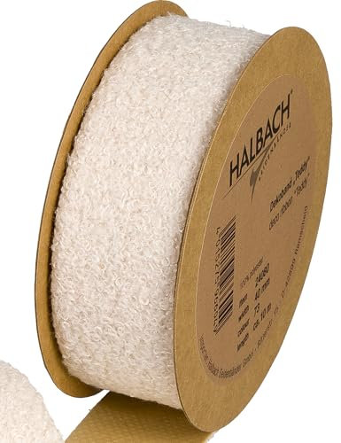 Halbach Seidenbänder Teddy Stoff Dekoband | Breite: 40mm Länge: 10m | Kunstfell-Band zum basteln und nähen | Farbe: beige