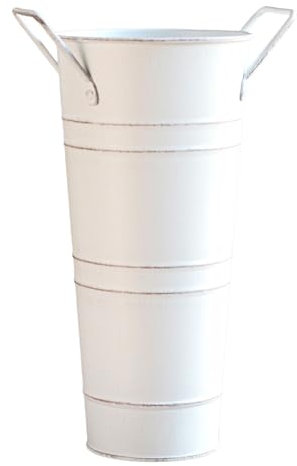 Huamengyuan Pot de fleurs, en métal galvanisé, décoratif, vintage, pour herbe de la pampa, pour table, salon, cylindrique, blanc mat