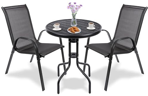 Campela Balkonmöbel Set Für Kleinen Balkon Wetterfest – Gartenmöbel 3-teilig Aus Metall – Outdoor Sitzgruppe Mit Tisch Und 2 Stühlen – Balkonmöbel 2 Personen Für Terrasse