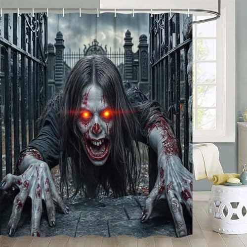 Xguatan Halloween-Duschvorhang, blutiger Horror-Badevorhang, gruseliger Innenhof-Badewannenvorhang, wasserdichtes Polyestergewebe mit 12 Haken, für Zuhause, Badezimmer, Halloween-Party, gruselige