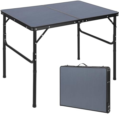 REDCAMP Folding Camping Table with Adjustable Height, Light Portable Folding Table Camping Table 90x60cm for Indoor and Outdoor, Balcony, Market, Kitchen, Dark Grey