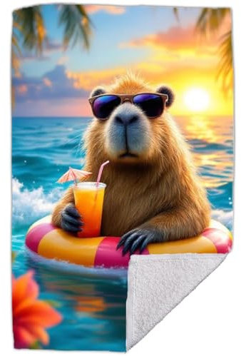 RPLUS Strandtuch 70 x 140 cm mit Capybara-Motiv – Baumwolle, weich - Badetuch