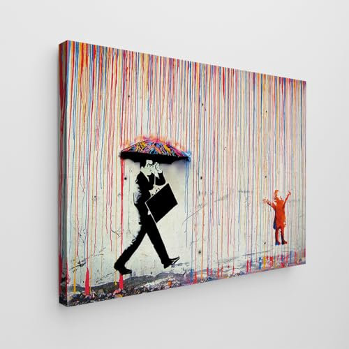 Giallobus - Gemälde - Banksy - - Standardleinwand - 140x100-01 - Regen der Farben - Bereit zum Aufhängen - Moderne Gemälde