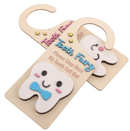 Yardwe 2 Colgadores De Puerta De Hada De Los Dientes para Niños: Etiquetas De Madera para Colgar En El Pomo De La Puerta - Decoración para La Manija De La Habitación del Hotel