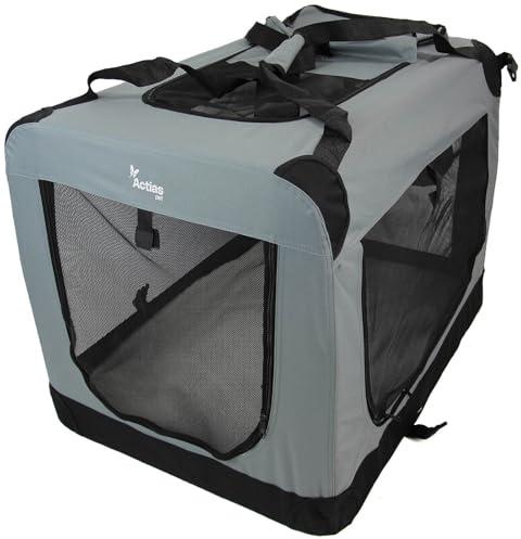Actiaspet Fabric Pet Carrier Crate – Soft-Sided Travel Kennel for Dogs, Cats & Puppies – Foldable with Faux Sheepskin Bed, Mesh Windows, Treat Bag