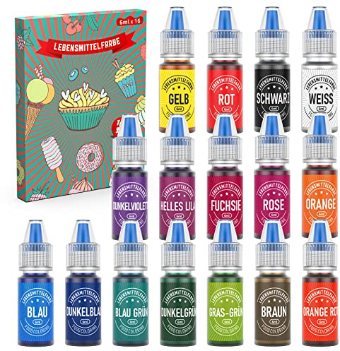 Waysroma Lebensmittelfarbe 16 Farben x 6ml Jelife Lebensmittelfarbe Flüssig Hochkonzentriert Food Coloring zum Backen Buttercreme Macaron Regenbogen Kuchen