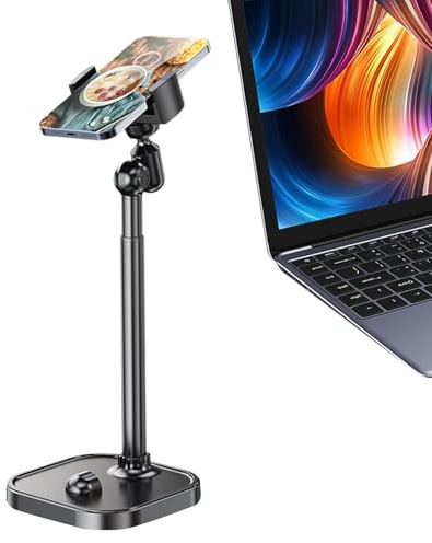 Phone Stand - Cellphone Holder Tripod, Magnetic Phone Holder with Suction Cup, Gadget Stands for Study Home Living Room Bedroom Travel Outing Indoor Outdoor, Desktop Standing, Black White