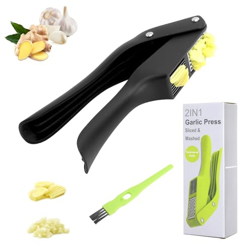 Picadora y cortador de ajos 2 en 1, prensa de ajos de acero inoxidable | prensa de acero inoxidable para cocina, con mango ergonómico, antideslizante, fácil de limpiar
