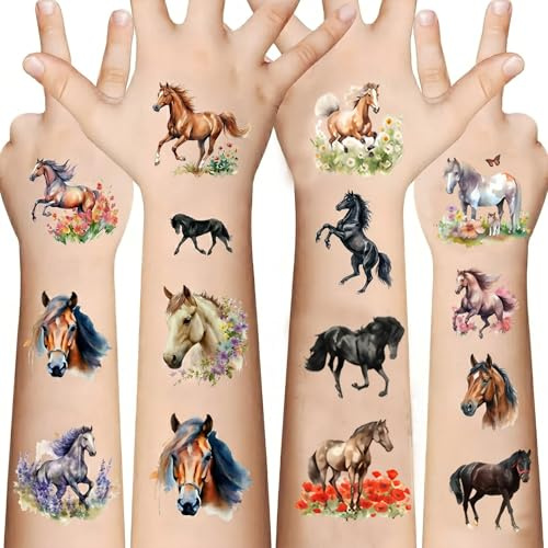 10 Blätter Temporäre Pferde Tattoos für Kinder – Tattoo Aufkleber für Mädchen und Jungen, Wasserfest Tattoos, Party Mitgebsel & Geburtstagsgeschenke