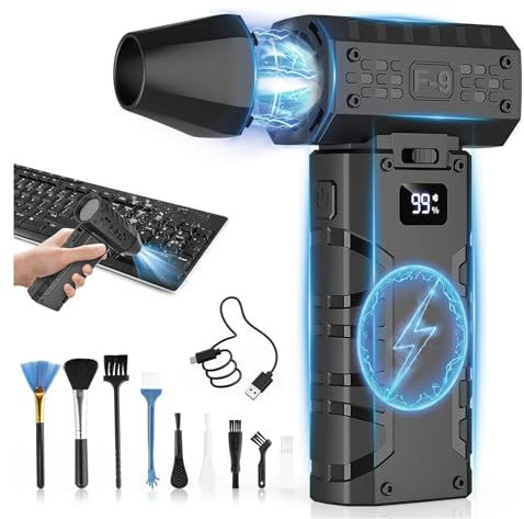 Compressed Air Duster 110000RPM Electric Air Duster with Led Light Air Blower Rechargeable Cordless Dust Blower 4 Gear Adjustable Blower with HD Display for Computer Camera Outdoor Car Camping
