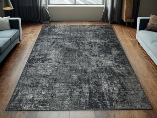 AKCILA Marl New Teppich 150x300 cm Grau Graphit – Moderner Schlingenteppich, Kurzflor, Abstrakt Teppich Klein, Esszimmer Teppich, Fußbodenheizung geeignet, Pflegeleicht