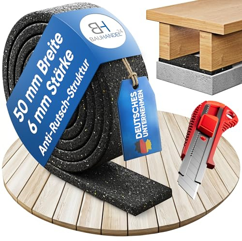 BH BAUHANDEL24 Terrassenpads Rolle Bautenschutzmatte 20 m x 50 mm x 6 mm | Gummigranulatmatte als Gummimatte für den Außenbereich – zuschneidbare Meterware für die Terrassen Unterkonstruktion