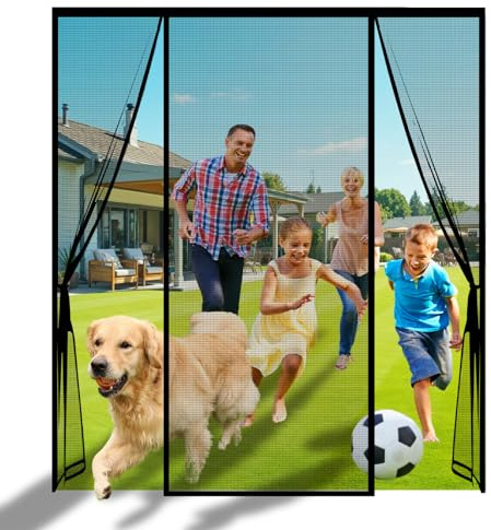 CJFBDY Sur Mesure Moustiquaire Aimantée Porte Fenêtre Double, Double Ouverture Latérale, Anti Mouches Insectes, Bandes Magnétiques Fermeture Auto, Puissants Aimants pour Porte Extérieur, Noir/Blanc