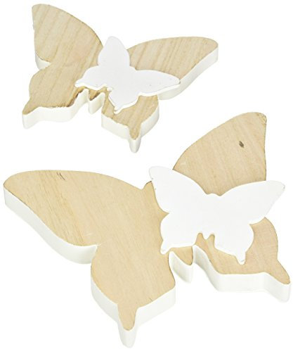 HEITMANN DECO 66288 2 Schmetterlinge aus Holz mit kleinen Schmetterlingen - Dekofiguren als Oster- und Frühlingsdeko - Natur, Weiß,21 X 2,5 X 16,5 Cm