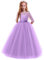 IWEMEK Flower Girls 3/4 Sleeve Floral Lace Tulle First Communion Pageant Dresses Kids Big Girls Princess Birthday Carnival Christmas Bridesmaid Wedding Party Prom Ball Gown Purple 11-12 Years