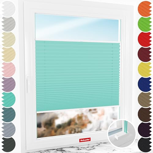 Schuette® Plissee mit Bohren zum Anschrauben ● Premium Kollektion: Blue Ocean (Türkis) ● 80x120cm (Breite x Höhe) ● Suprafix Faltrollo Befestigung ● Bequeme Rollo Montage inkl. Video