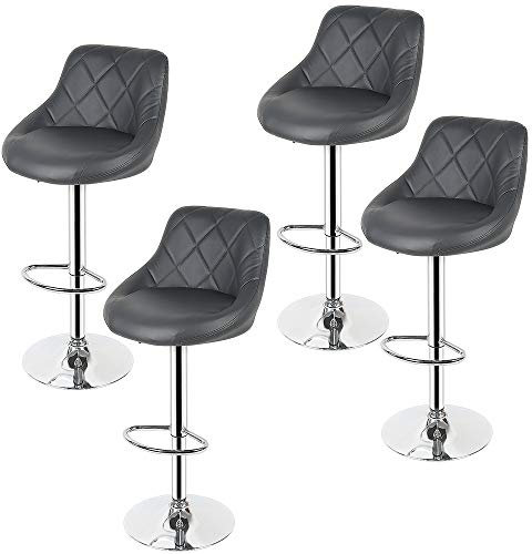 YIFAA Tabourets de Bar Lot de 4 en Cuir synthétique,Hauteur réglable 84-104cm (4-Gris)