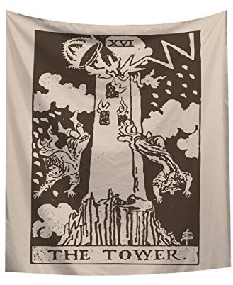 BOYOUTH The Tower, XVI Tarot-Tapisserie, Wandbehang, Turmmuster, Digitaldruck, Wandteppich für Wohnzimmer, Schlafzimmer, Wohnheim-Dekoration, 200 x 150 cm