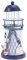 VOSAREA Windlichthalter Vintage Eisen Leuchtturm Modell mit Vogel Fischnetze LED Dekorative Kerzenlaternen Kerzenständer Nautische Maritime Deko (Blau und Weiß)
