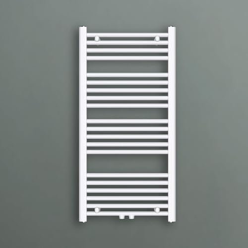 Mai & Mai Radiateur à Eau Chaude Mural Chauffage Central 100x50cm Sèche-Serviettes Blanc en Acier Inoxydable