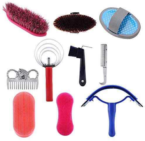 Broco Attrezzi per Cavalli, 10 pezzi Kit di cura per toelettatura cavalli Set di attrezzi per la pulizia dei cavalli Spazzola per cavalli Set di spazzole per cavalli Kit di strumenti per la pul
