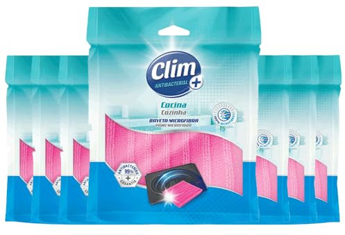 Clim Antibacterial. Bayeta Especial vitrocerámicas 100% Microfibra de Doble acción: Limpia y Seca. Caja 8 uds envasadas Individualmente