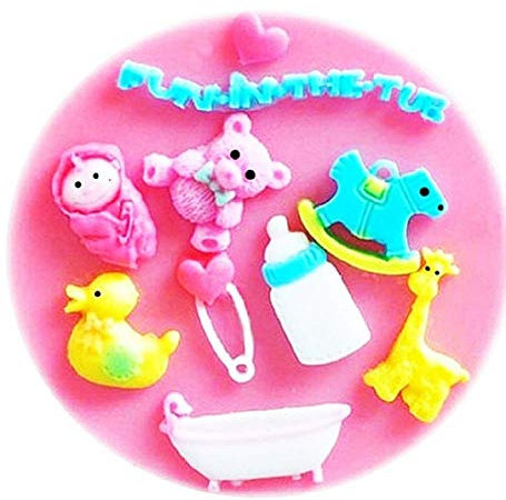 Stampo in silicone a forma di bambini con accessori cavallo a dondolo giraffa spilla vasca cuore papera baby calchi bomboniere creative