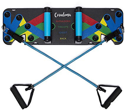 Push Up Rack Board 9 in 1 Liegestützbrett mit Power Dehnbändern und Handgriffen Farbcodiert für Home Workout Fitness Trainer rutschfeste Liegestützgriffe