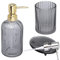 G Decor Set di accessori da bagno in vetro pressato moderno grigio fumé di design inglese, include dispenser per sapone liquido o lozione, porta spazzolino da denti, portasapone