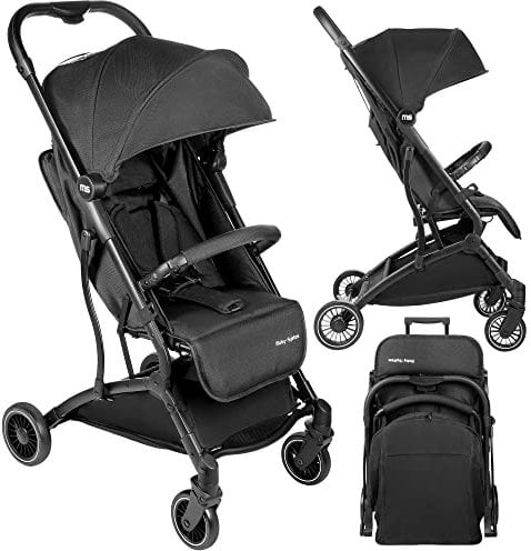 Moby-System Reise Kinderwagen Buggy Klein Zusammenklappbar - Reisebuggy Flugzeug Handgepäck - bis zu 36 Monate - Reisebuggy Lena mit Liegefunktion - Klein und Leicht - Schwarz