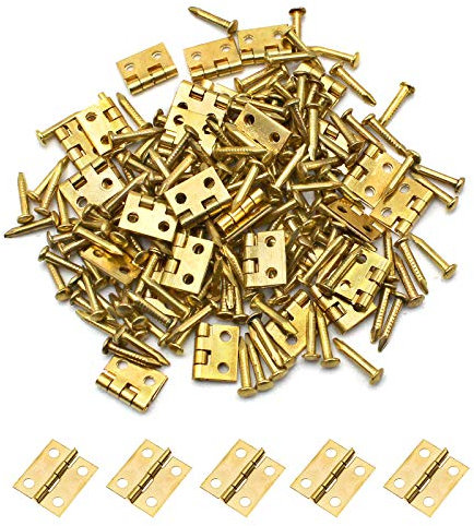 YunBey 60 Pcs Mini Charnière Miniature, Petite Charnières en Laiton pour Boite en Bois Boîte à Bijoux Cabinet DIY Accessoires(1 × 0.8 cm)