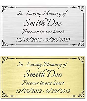 2 H x 4 W, Custom Elegant Engraved Plate, Personalized Memorial Plaque, Brushed Stainless Steel or Brass Laser Engraved Name Plates with Adhesive Backing or Screws, Square Corner (Silver, Gold)