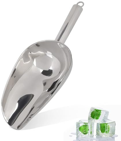 12oz Ice Scoop,Stainless Steel Scooper for Ice Machine,Ice Bucket,Ice Cube Scoop Metal Ice Scoop Pet Food Scoop Ice Shovel for Bar,9.4x3.4x1.8in Chip Scoop Dog Scoop for Bar Party Kitchen