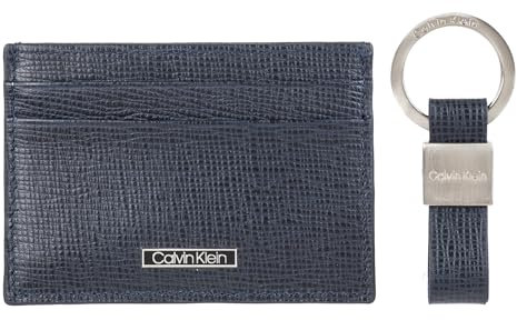 Calvin Klein Ensembles Portefeuille pour Homme - Minimaliste à Deux Volets et étuis à Cartes, Navy Bessemer Étui à Cartes, Taille Unique