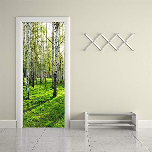 YQLKD Türtapete Türfolie Birkenwald Türaufkleber PVC Selbstklebende Tapeten Wandbilder Wandaufkleber