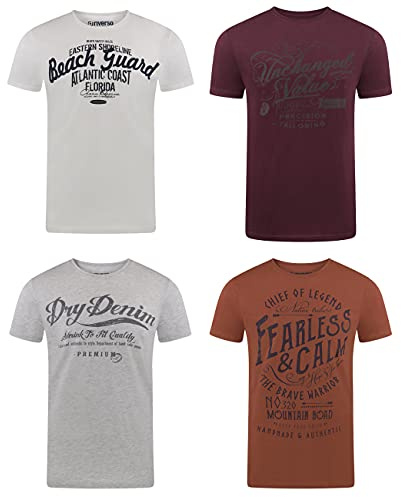 riverso Tshirt Herren Baumwolle Regular Fit RIVLeon 4er Set Pack Rundhals Kurzarm Sommer Tee Shirt Print, Größe:L, Farbe:Farbmix 26