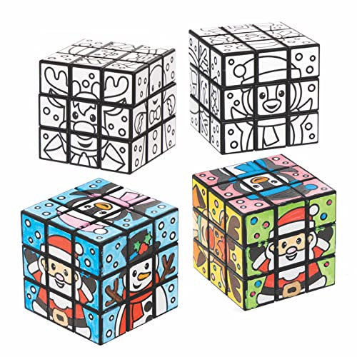 Baker Ross FC171 Weihnachts Puzzlewürfel zum Ausmalen - 4er Pack, Kreativset für Kinder, Puzzlespiele zum Selbermachen