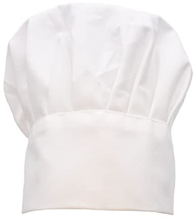 TRIXES Cappello da cuoco elasticizzato bianco – per cucinare e cuocere in cucina o per fare un grande costume – Coppia con grembiule e accessori da forno per un costume da cuoco / panettiere uniforme